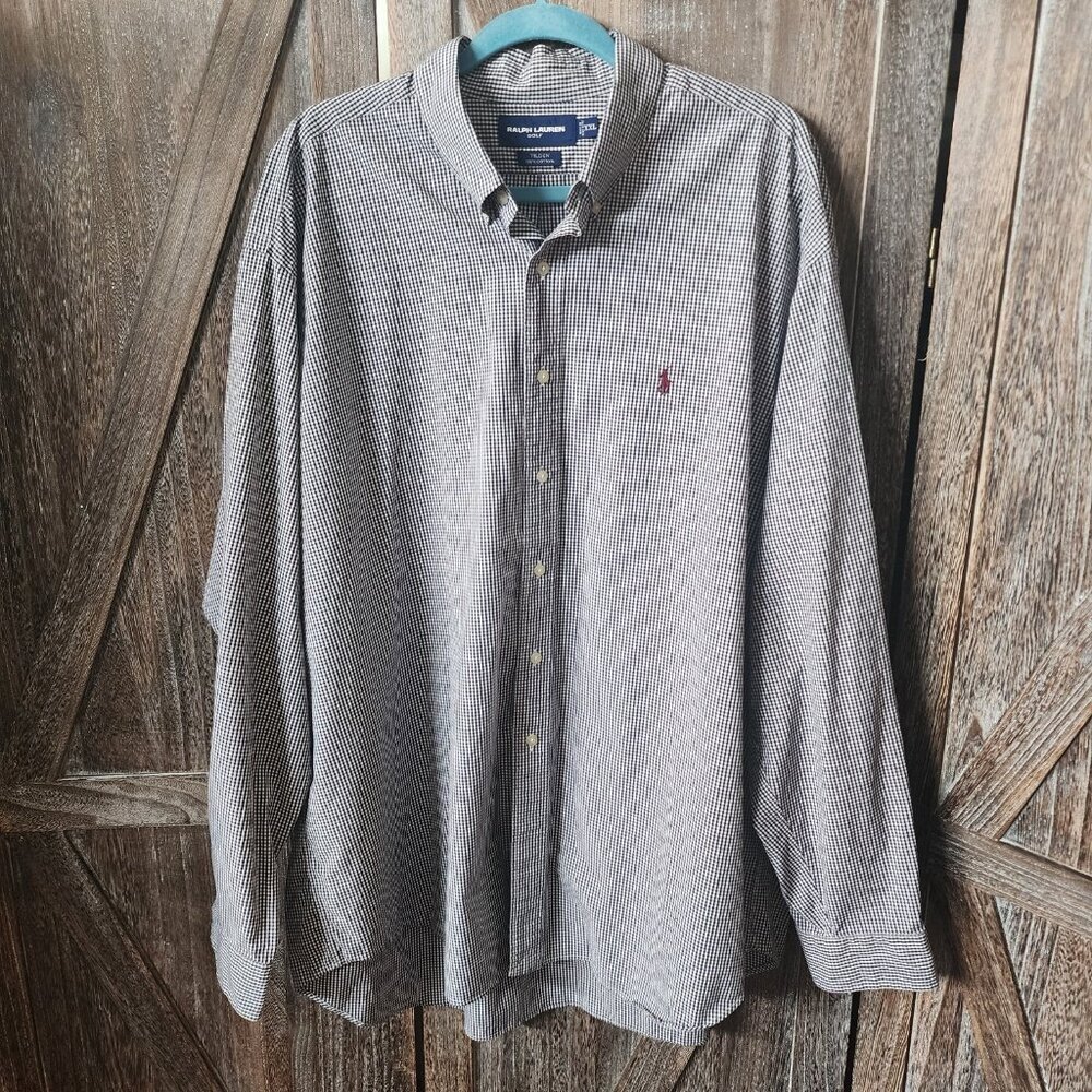 Ralph Lauren Golf Tilden Button Up Long Sleeve Shirt Black & White Check XXL EUC